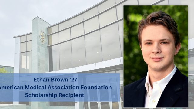 Outside ZSOM building and headshot of Ethan Brown